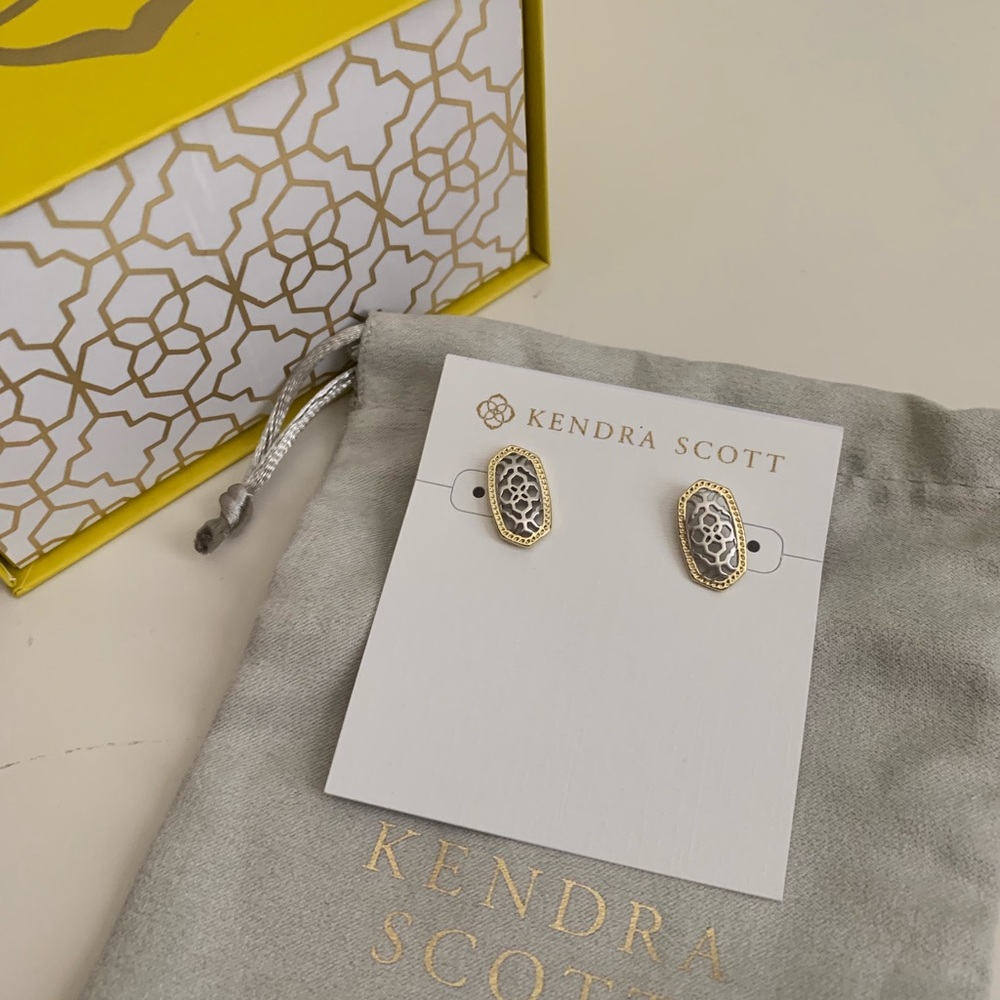 KS Ellie Gold Stud Earrings in Silver Filigree